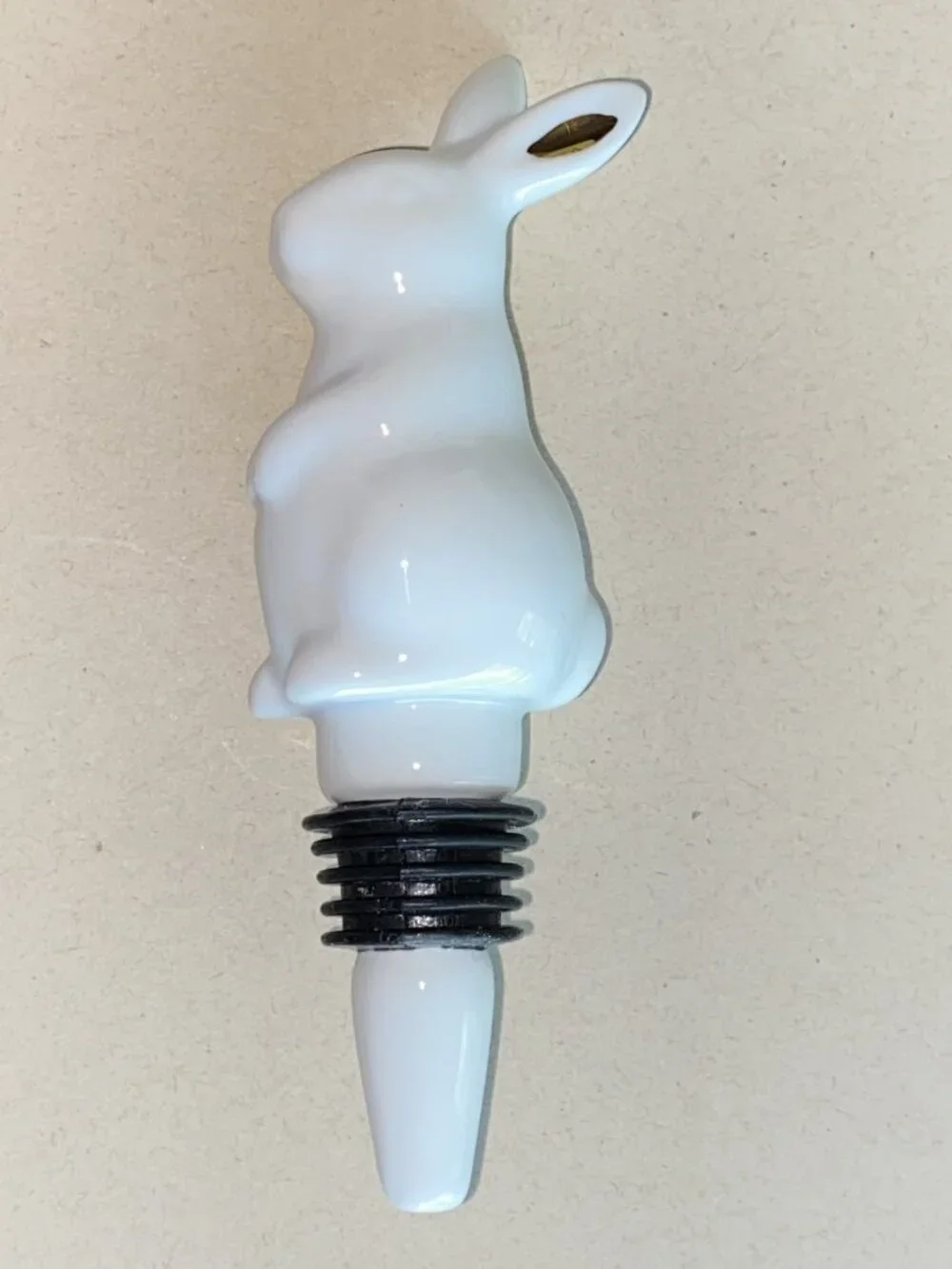 Threshold Sleek White Porcelain Bunny Rabbit Bottle Stopper w/Gold Accented Ears